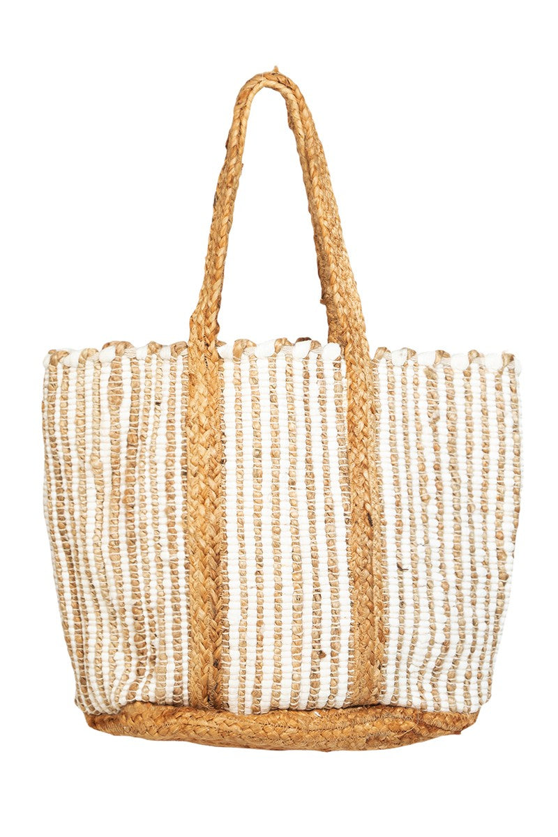 Two Tone Braided Jute Tote Bag