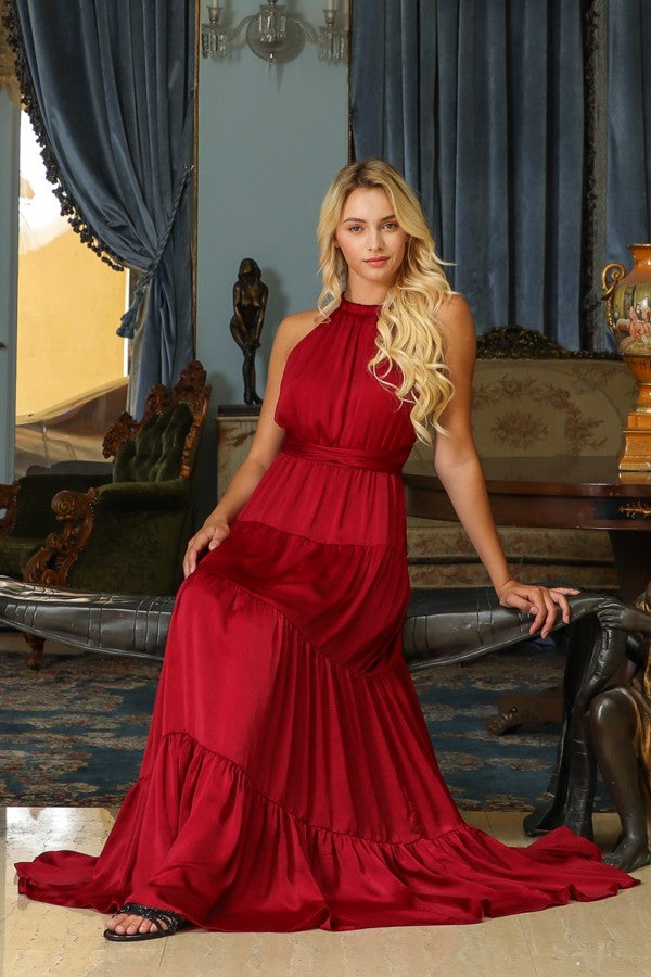 SLEEVELESS HALTER MAXI DRESS