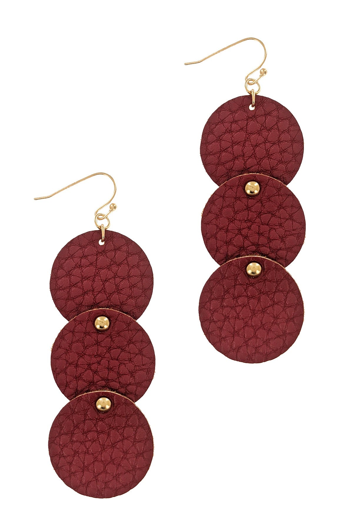 Triple Circular Leather Drop Fashion Earrings