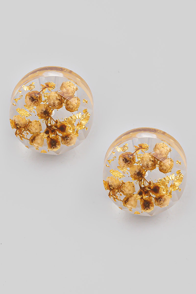 Pressed Flower Circle Stud Earrings