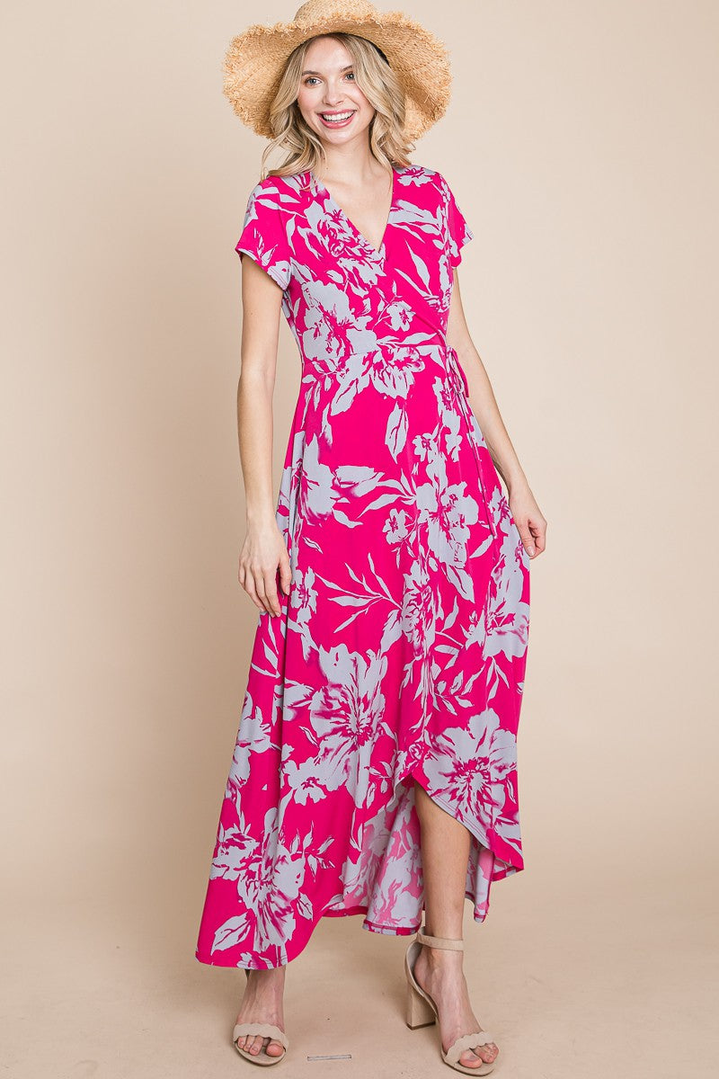 Plus Size Floral Faux Wrap Hi-Low Maxi Dress