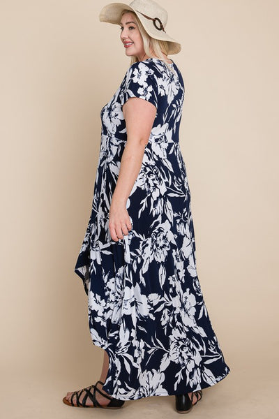 Plus Size Floral Faux Wrap Hi-Low Maxi Dress
