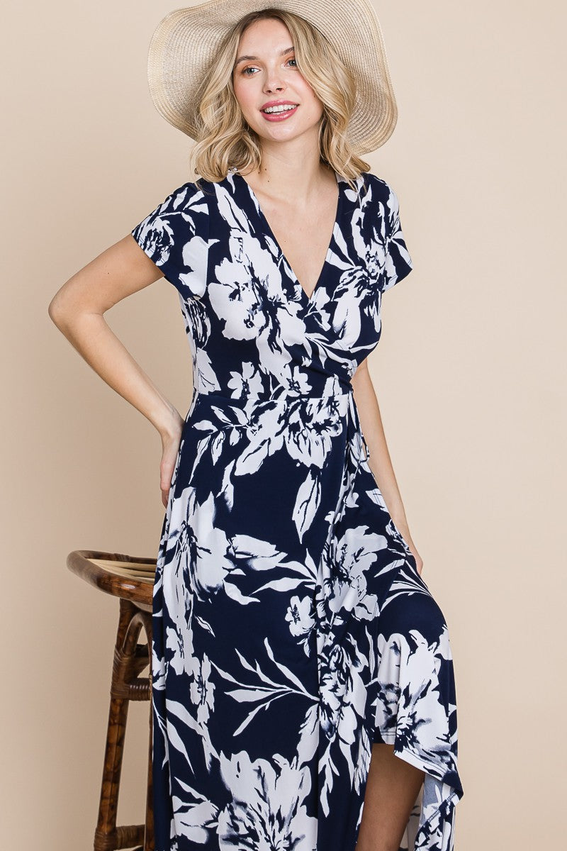 Floral Faux Wrap Hi-Low Maxi Dress