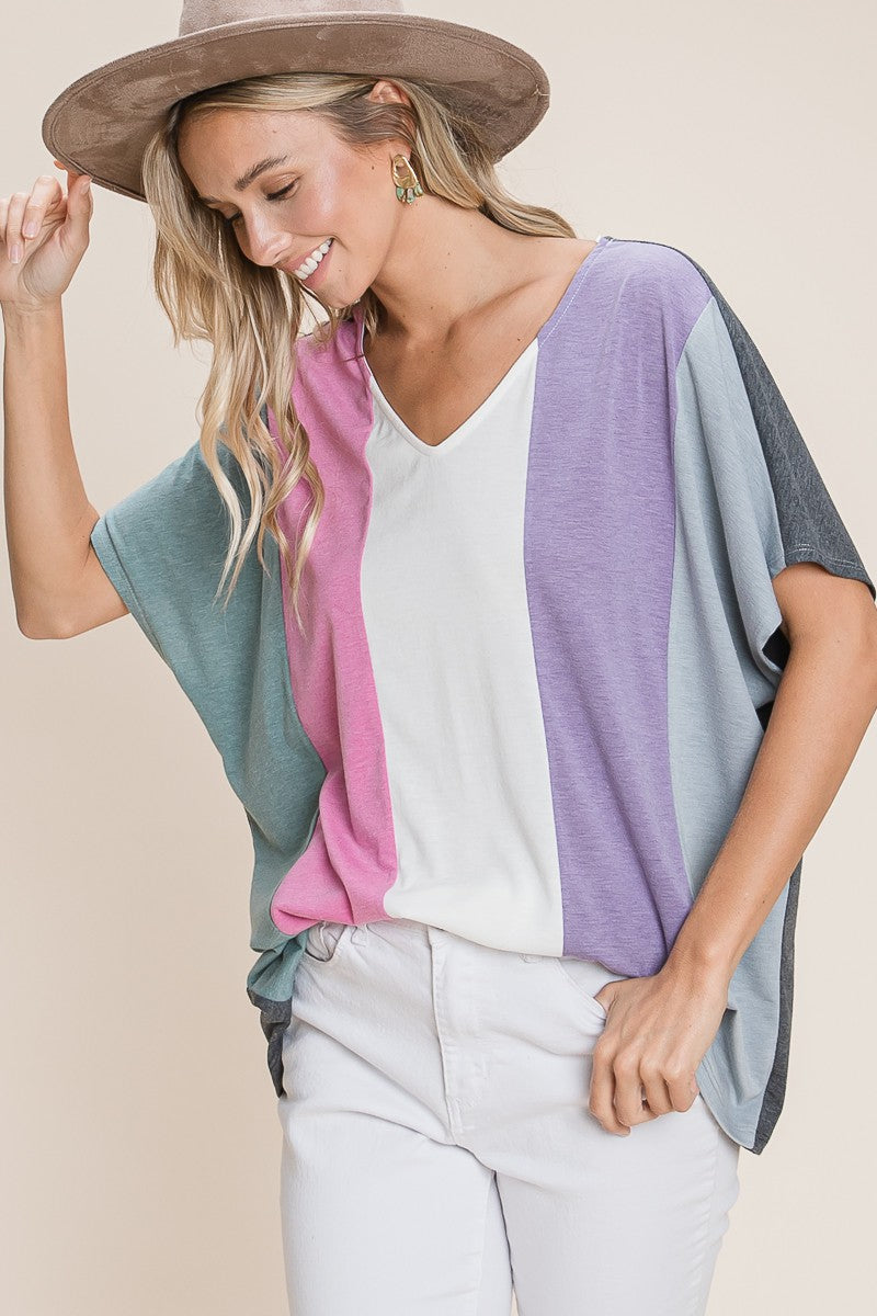 Striped Color Block Tunic Top