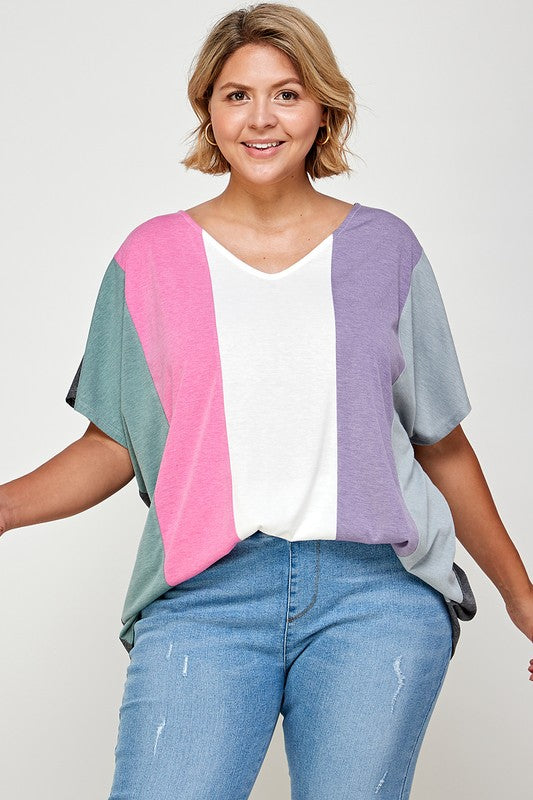 Plus Size Striped Color Block Tunic Top