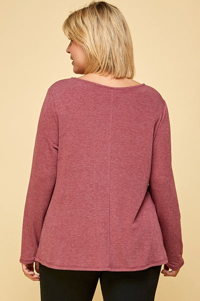 Plus Size Solid Cut Out Long Sleeve Top