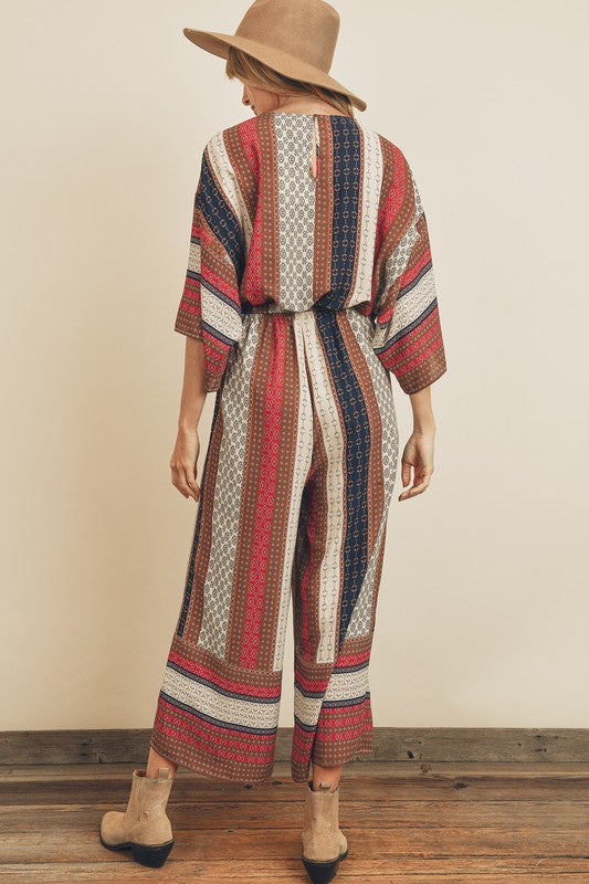 Ethnic Stripe Kimono Jumpsuit