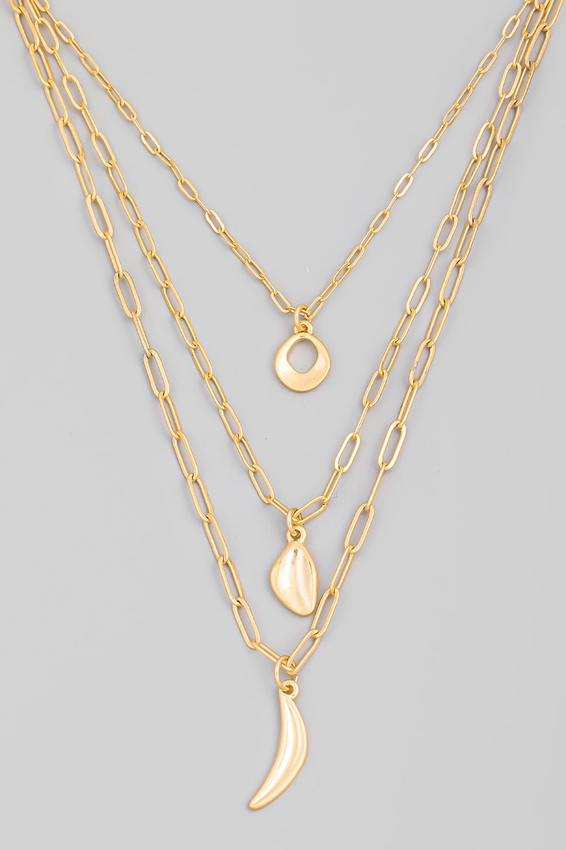 Curved Geo Pendant Layered Chain Necklace