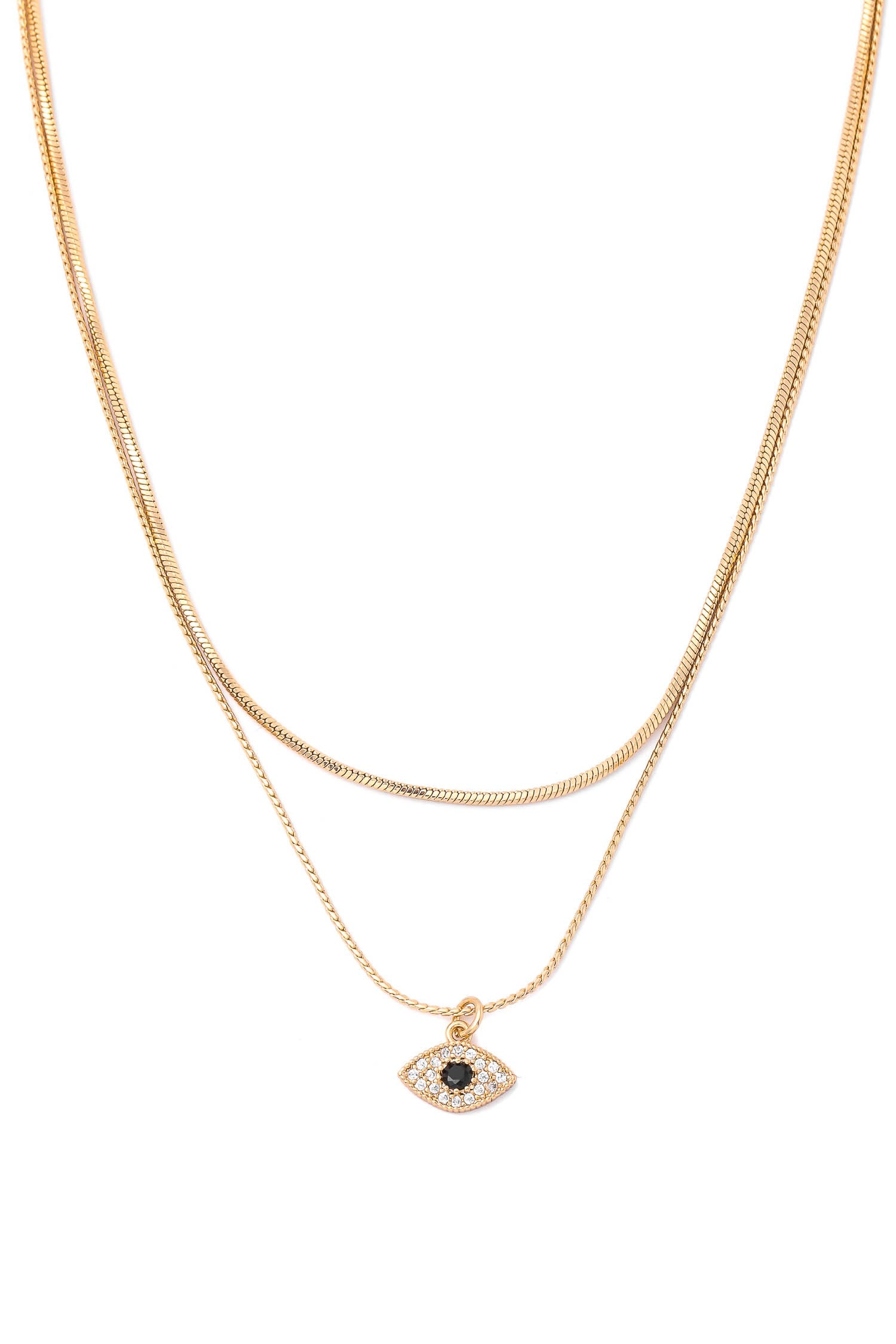 Evil Eye Pave Pendant Layered Necklace