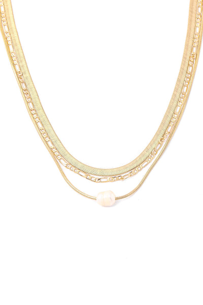 Mixed Chain Layered Pearl Pendant Necklace