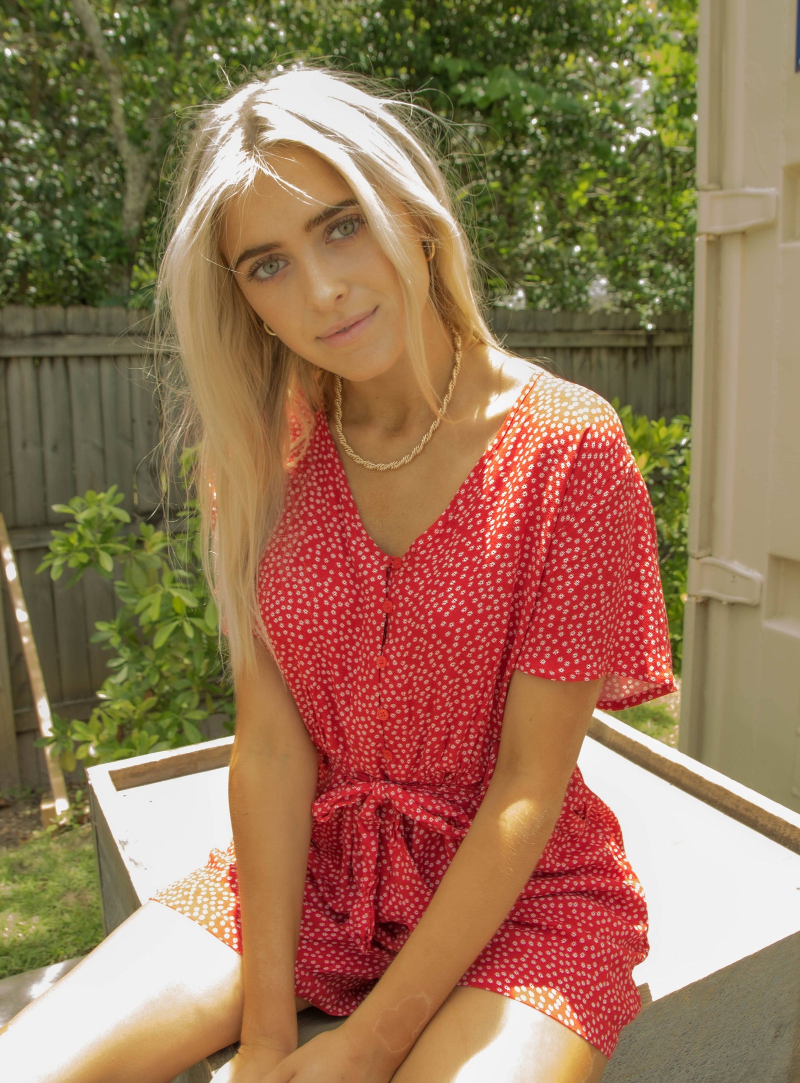 Red Floral Romper
