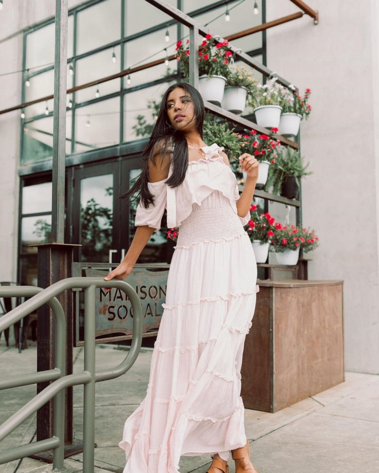 Pale Pink Striped Maxi Dress