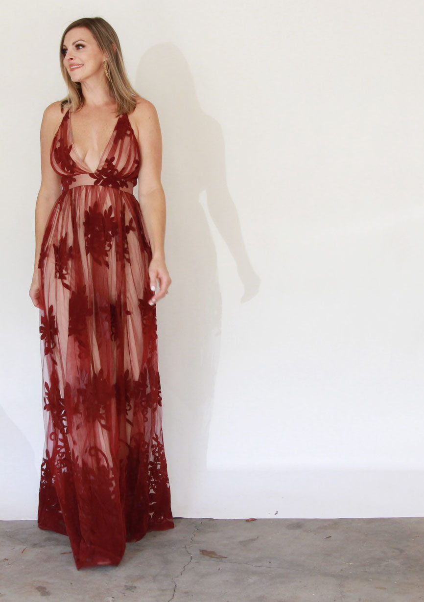Floral Flocked Mesh Dress - WalterGreenBoutique Floral Flocked Mesh Dress - WalterGreenBoutique