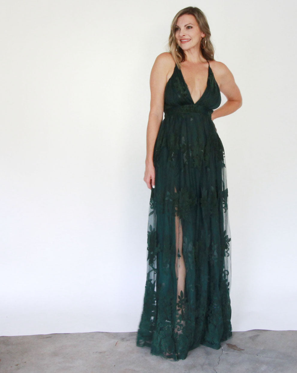 flocked mesh maxi dress Dreamer Flocked Mesh Maxi Dress - Olive