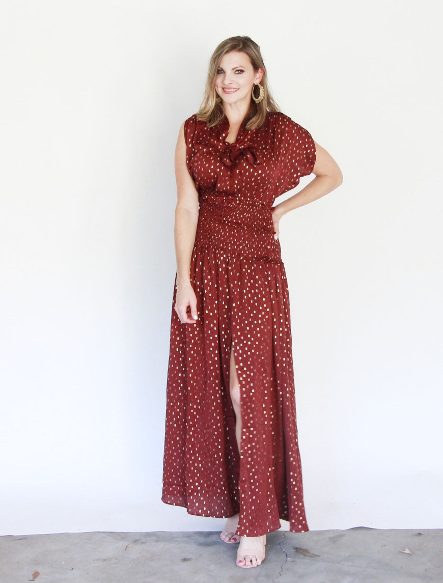 Burgundy & Gold Maxi Dress