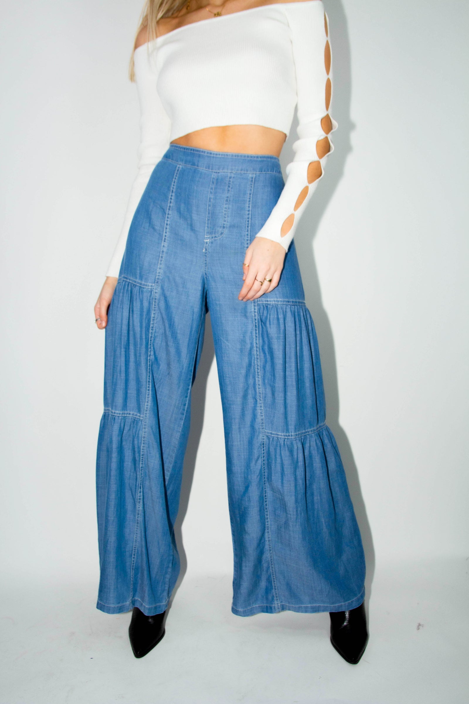 Tiered Chambray Pants