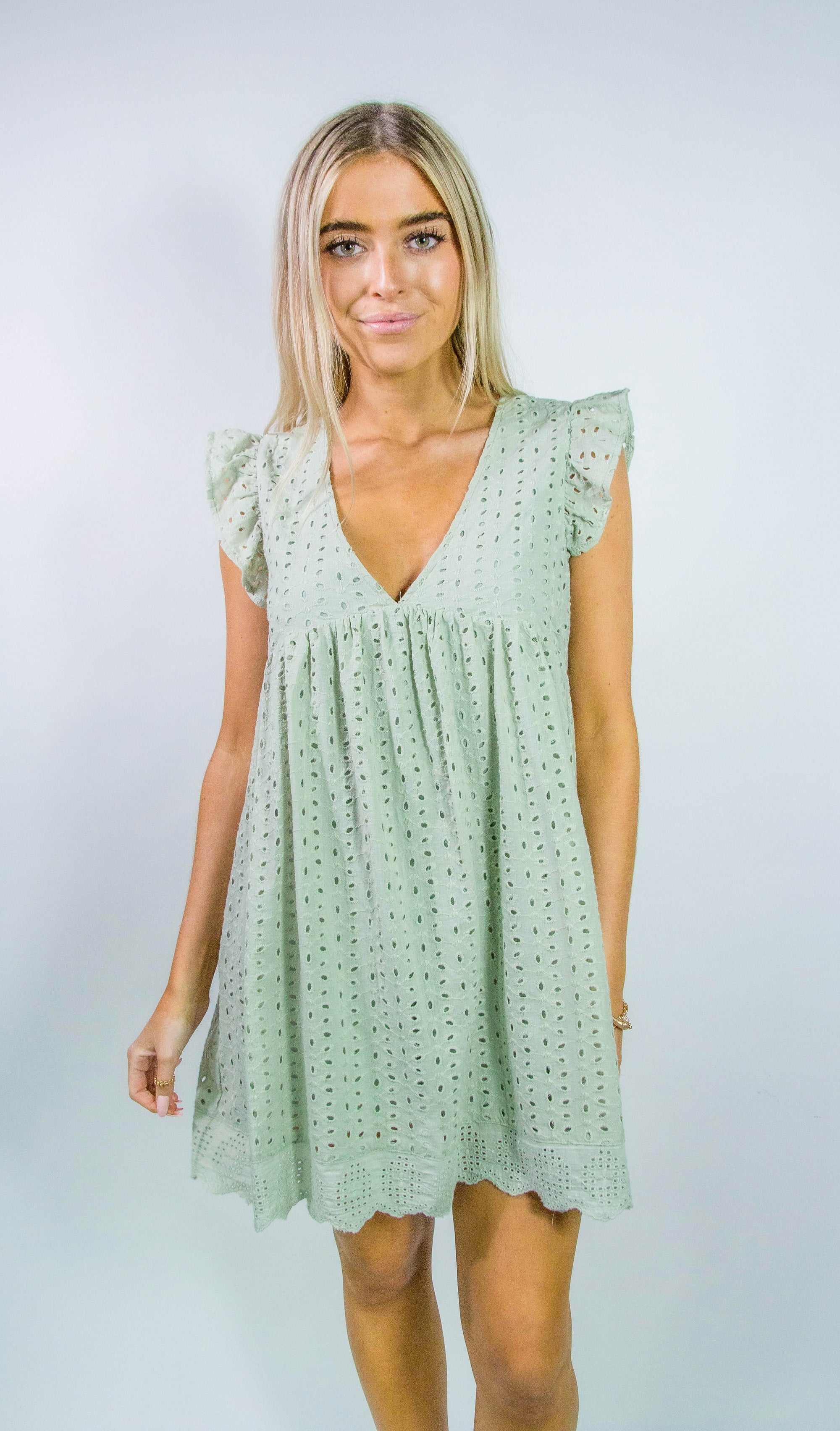 Eyelet Mini Dress with Shorts - WalterGreenBoutique Eyelet Mini Dress with Shorts - WalterGreenBoutique