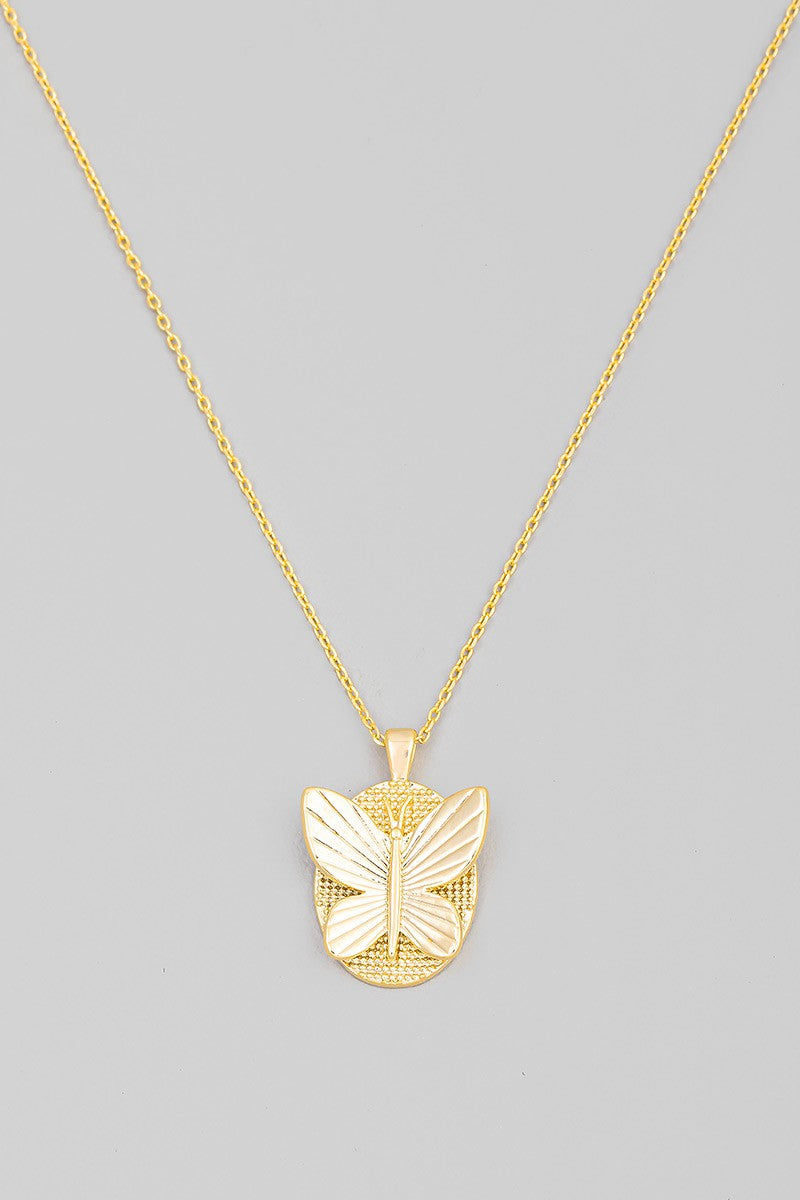 Butterfly Coin Pendant Necklace