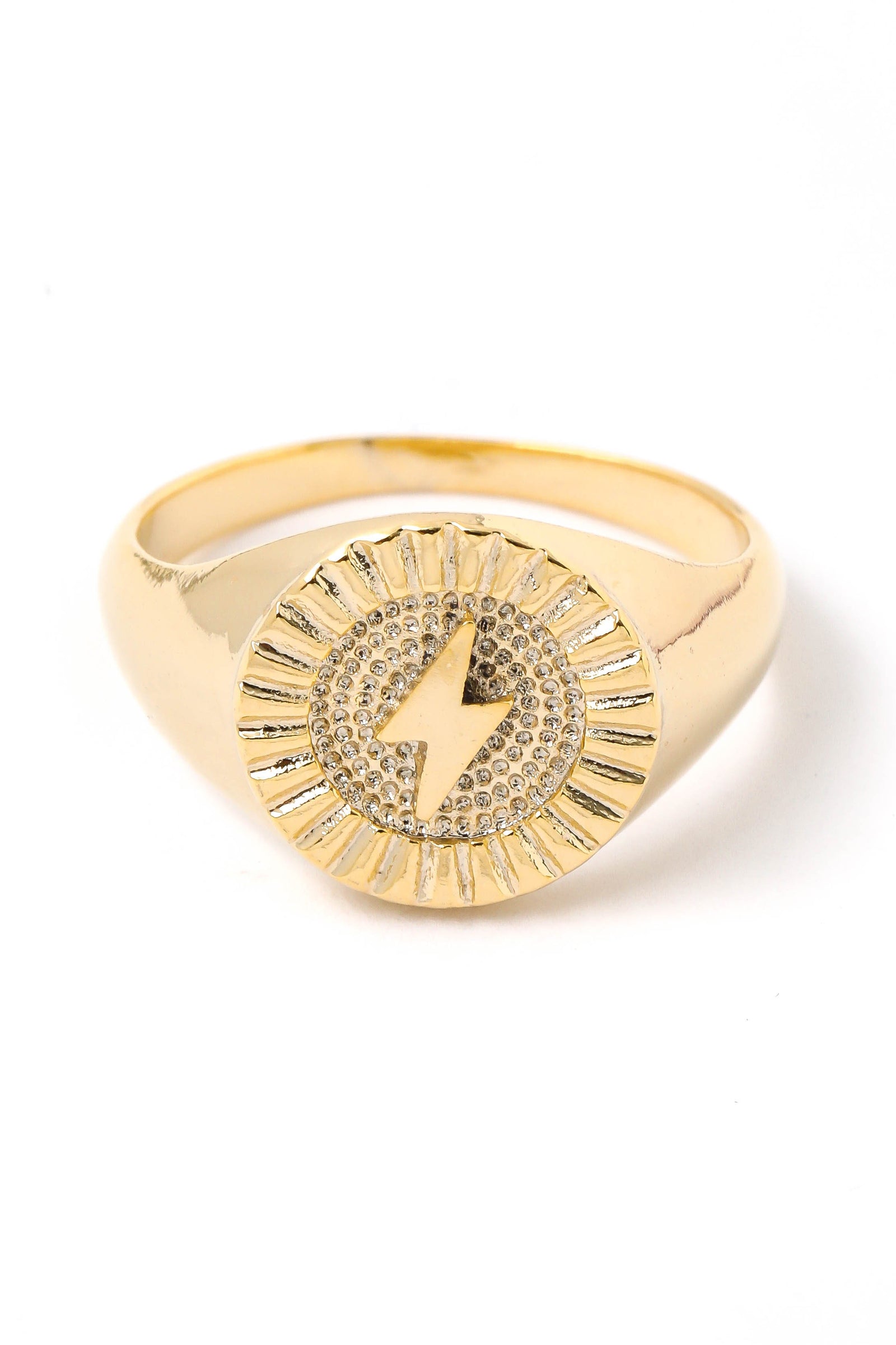 Engraved Round Thunder Signet Ring