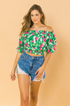 Flying Tomato Off Shoulder Printed Woven Top