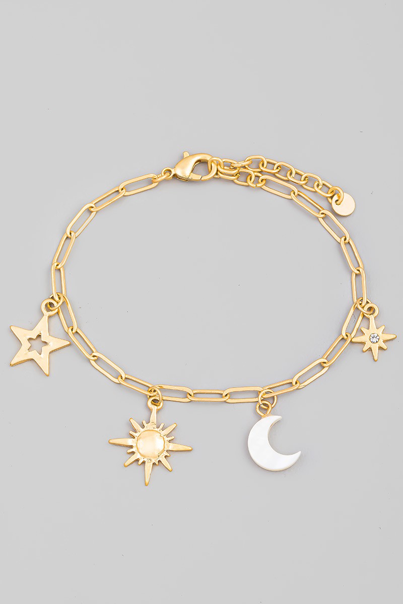Star Sun Moon Charm Chain Bracelet