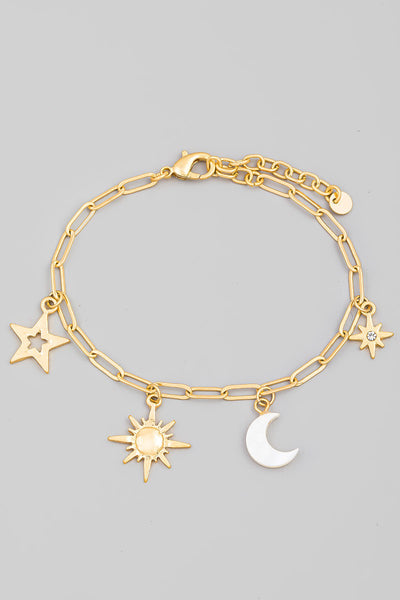 Star Sun Moon Charm Chain Bracelet