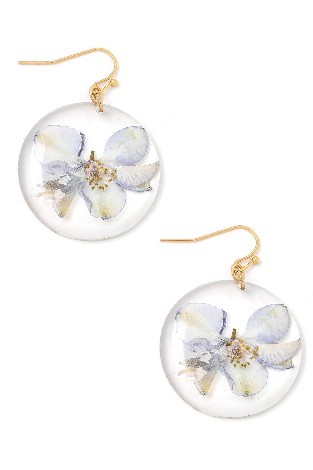Round Pressed Floral Hook Earrings