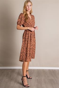 V Neck Animal Print Midi Dress