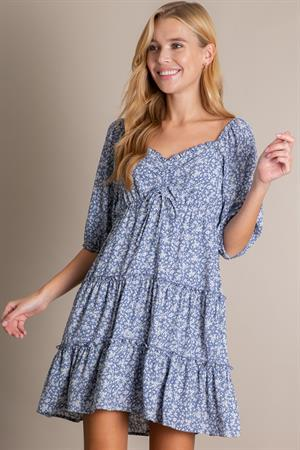 Tiered Floral Print Dress  with Front Tie