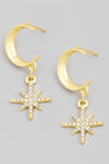 Pave North Star Moon Drop Earrings