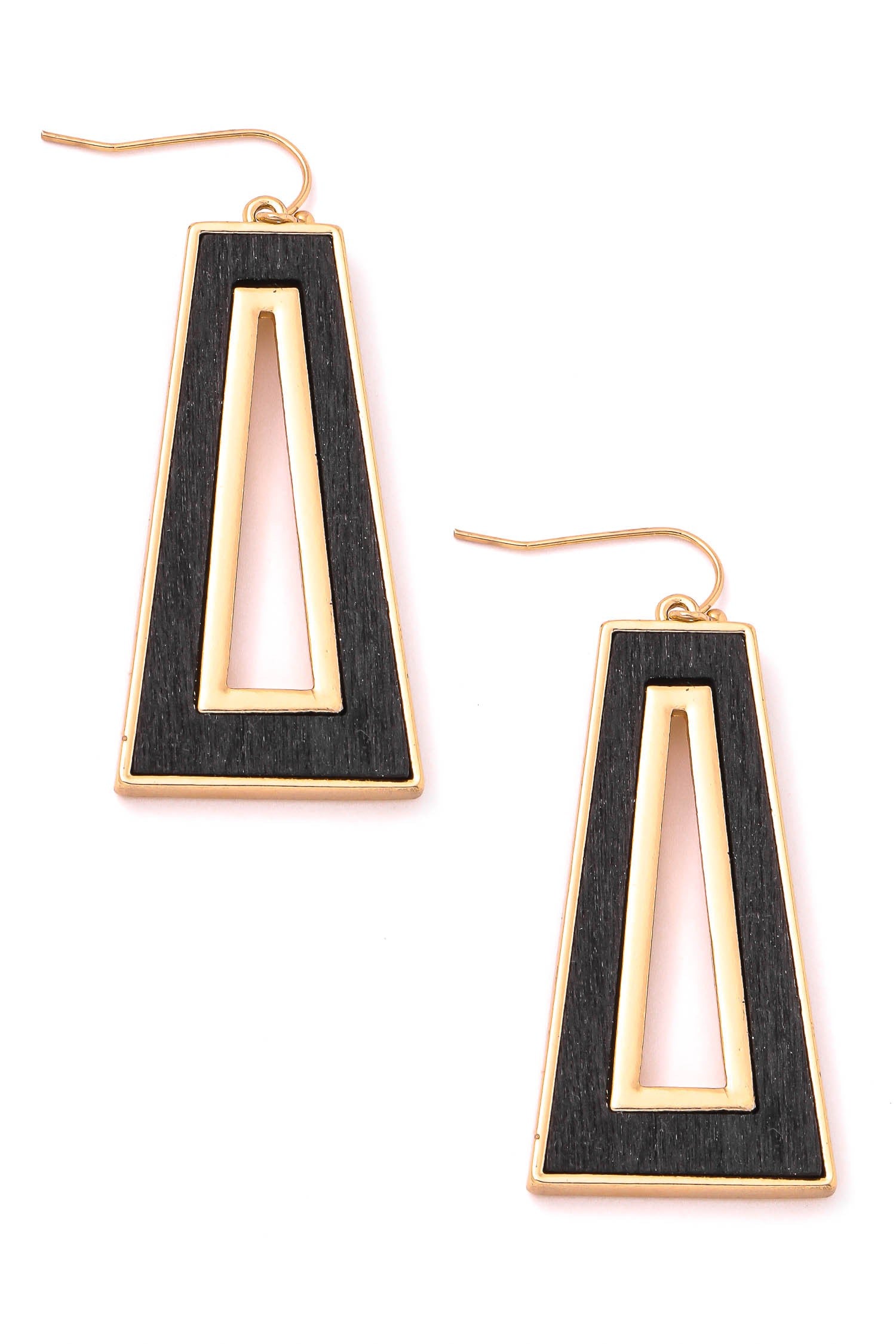 Wood Metallic Geometric Drop Earrings