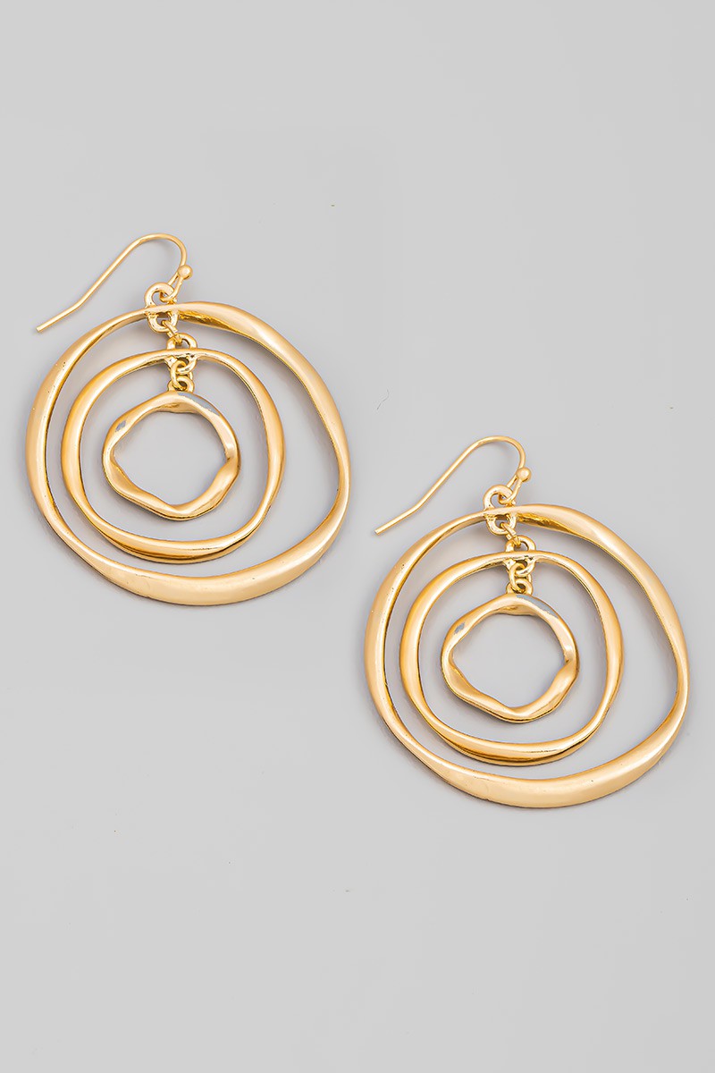 Layered Warped Circle Hook Drop Earrings