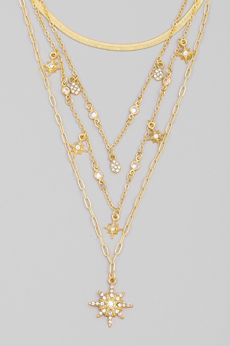 Chain Layered Pave Star Charm Necklace