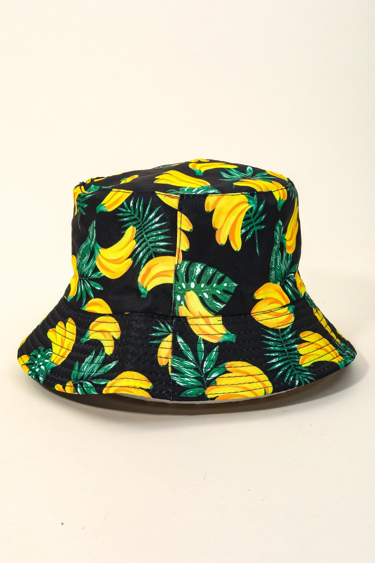 Bananas And Monstera Leafs Print Bucket Hat