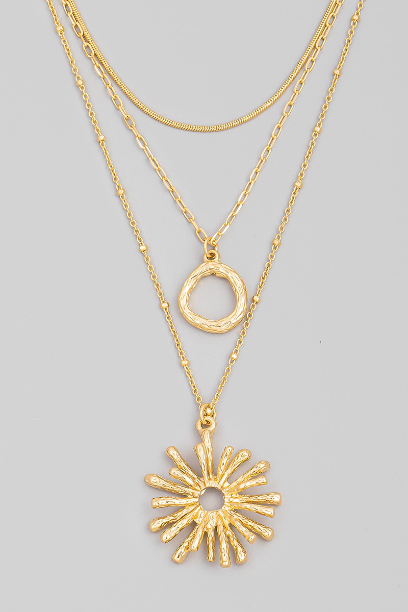 Layered Sun Burst Charm Necklace