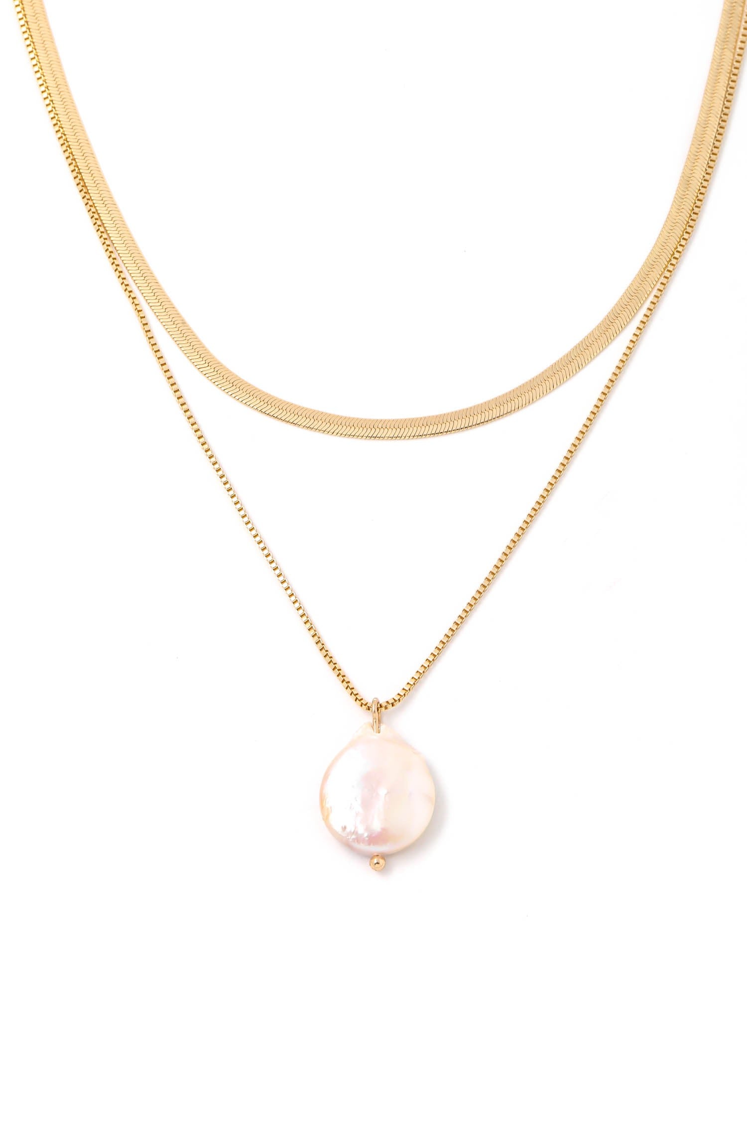 Layered Pearl Drop Chain Necklace