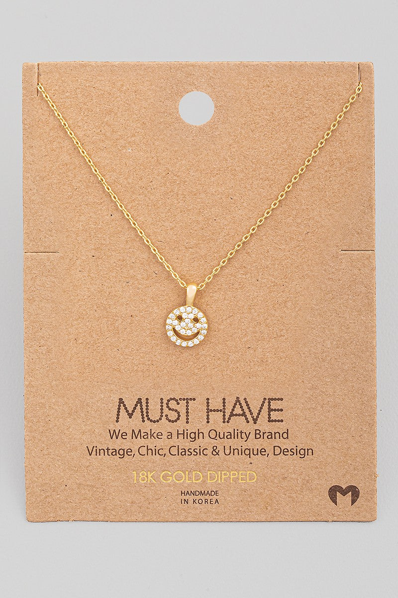 Pave Mini Smiley Face Pendant Necklace