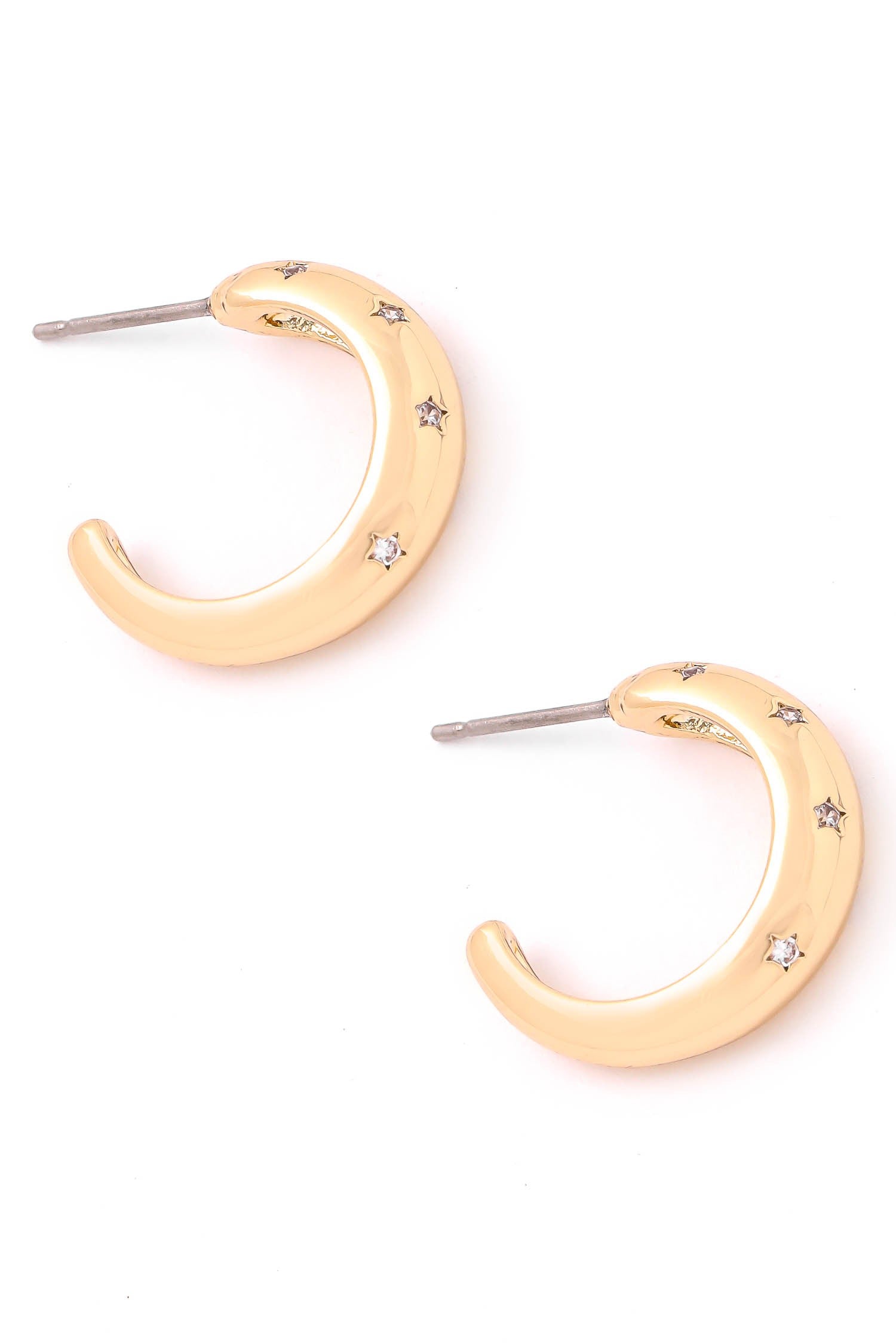 Metallic Hoop Star Rhinestone Earrings