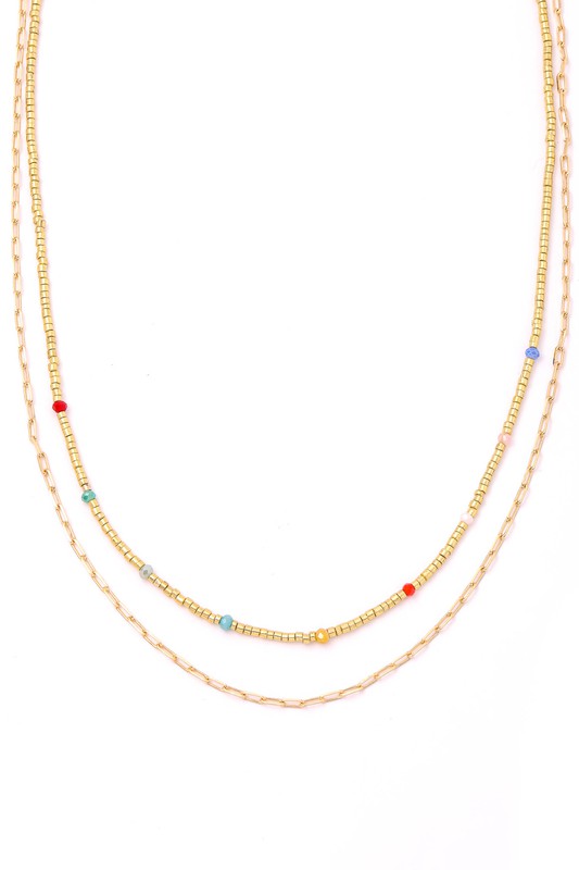 Layered Beaded Bolt Chain Necklace