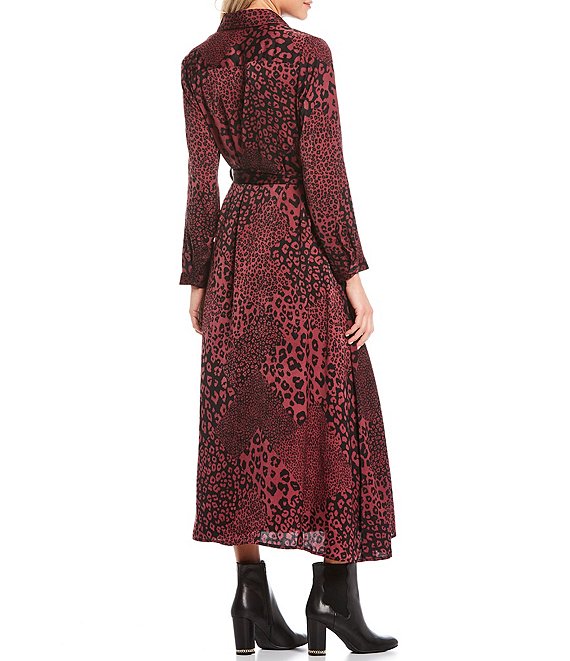 Leopard Print Long Sleeve Maxi Shirt Dress
