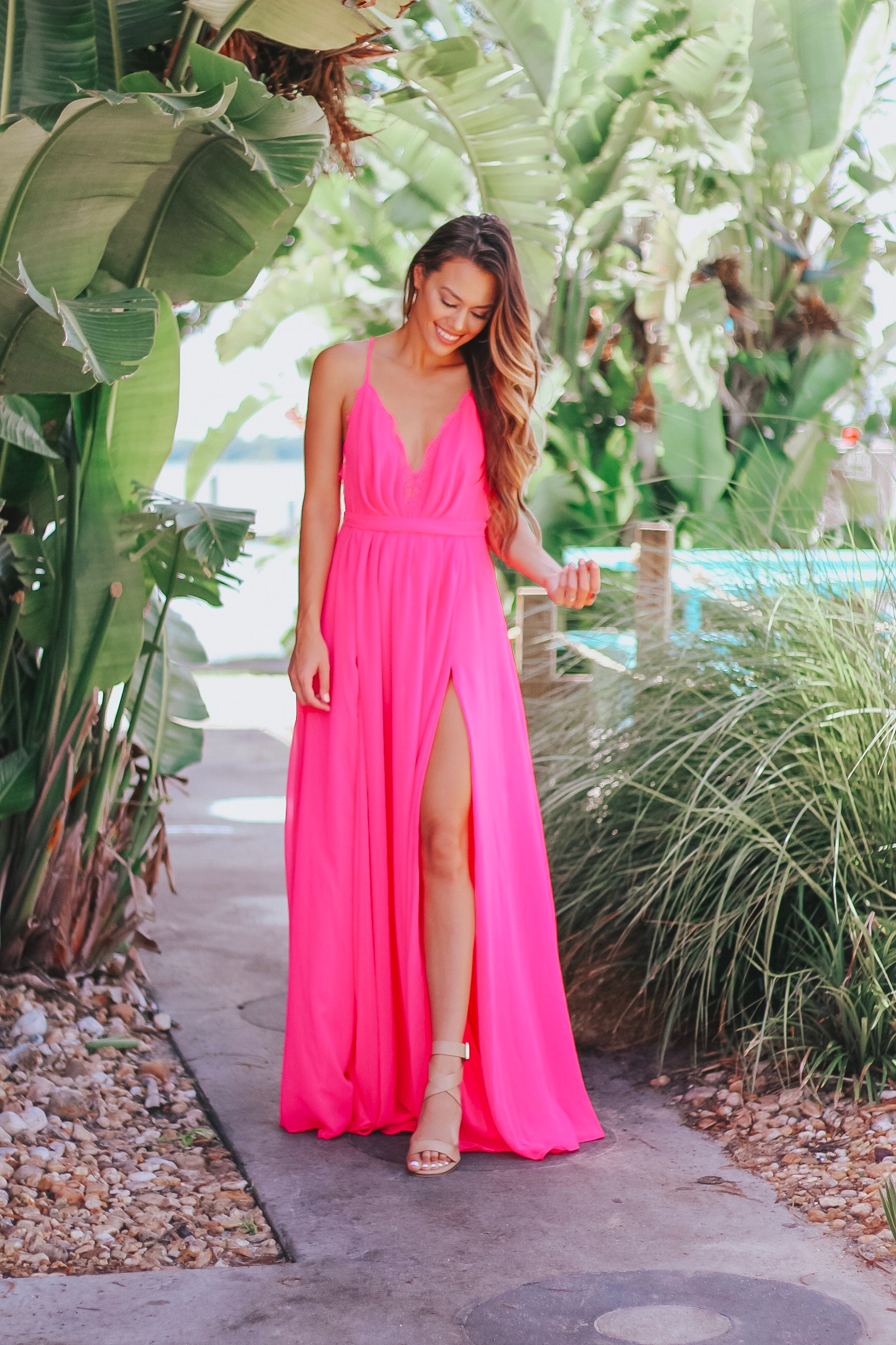 pink spring maxi dress LaBelle Strapless Drop Waist Pink Floral Maxi Dress - L Size - Women's Dresses
