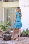 Pleated Mini Dress with Flutter Sleeves
