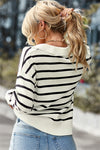Stripe Pullover Sweatshirt with V Neck