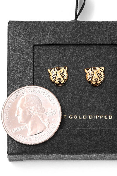 Gold Dipped Tiger Head Stud Earrings