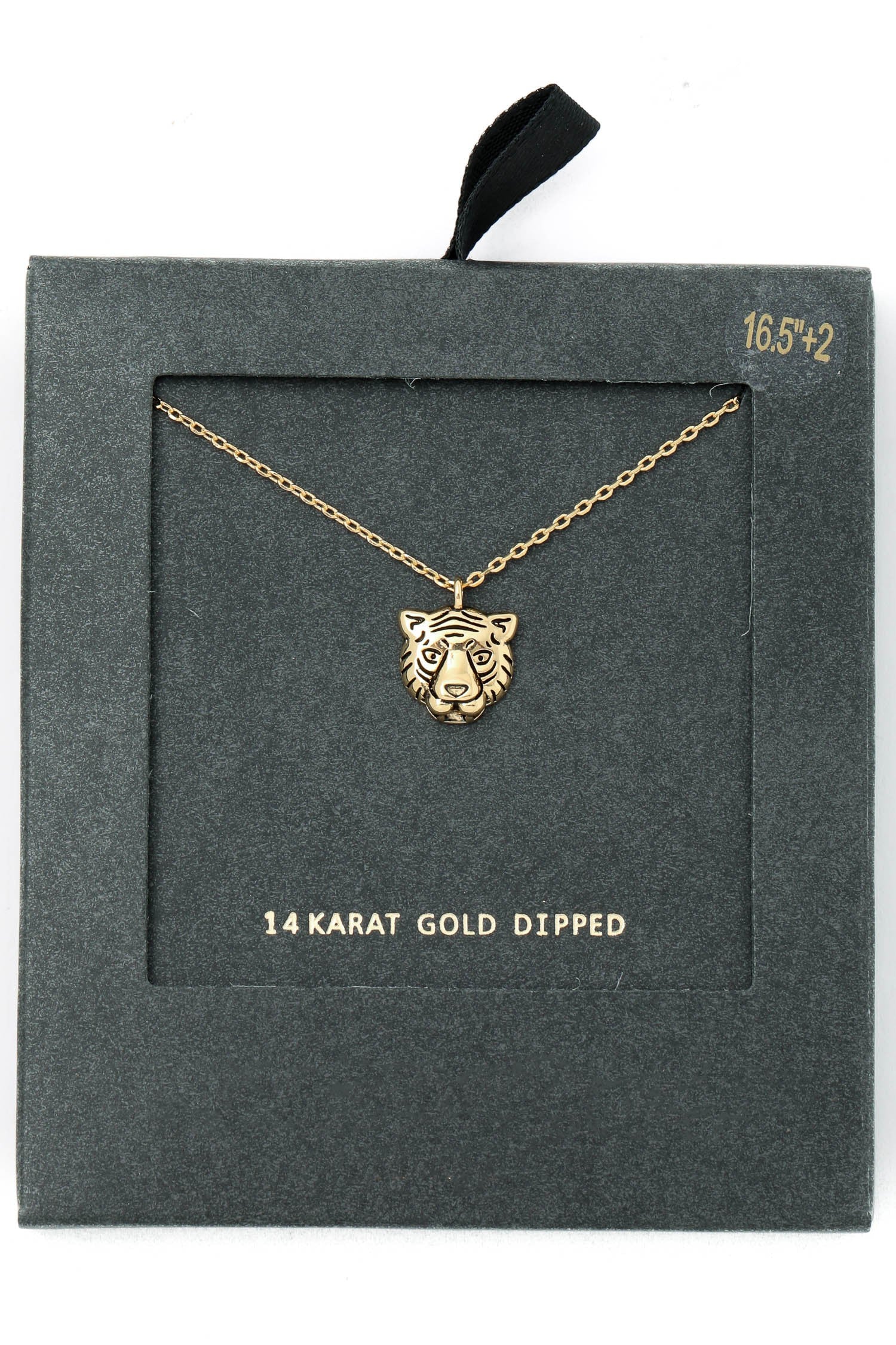Gold Dipped Tiger Head Pendant Necklace