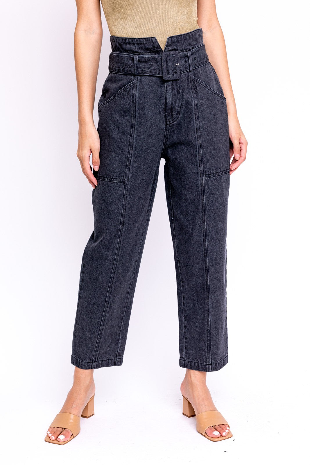 Paperbag Jeans in Dark Grey