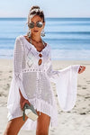 Solid Hollow Out Tie Cover Up Dress