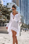 Solid Hollow Out Tie Cover Up Dress