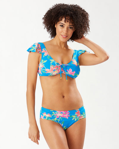 Sun Lilies Flutter-Sleeve Bikini Top