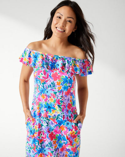 Watercolor Floral Off-the-Shoulder Spa Dress